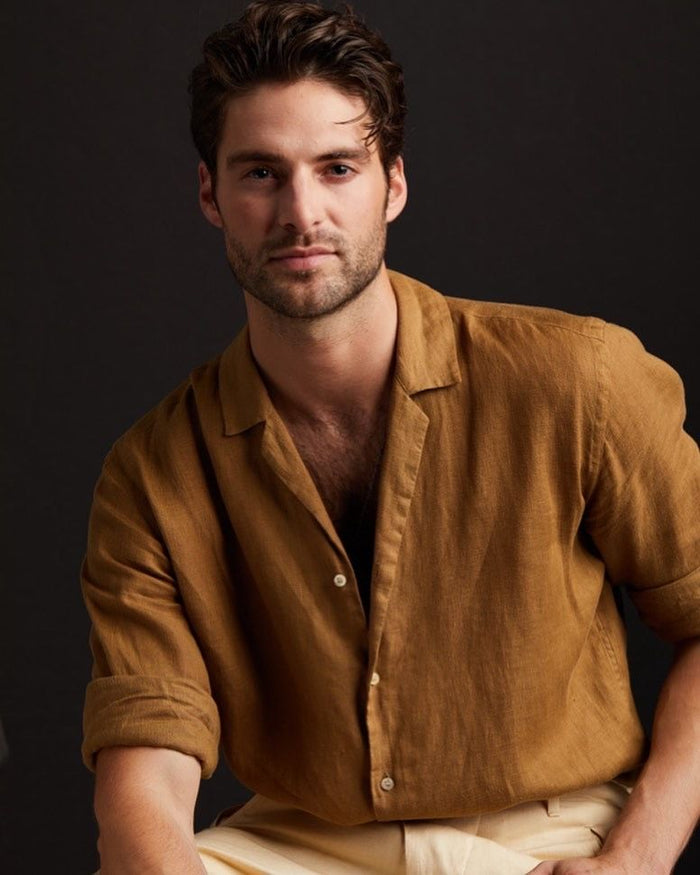 Our Model Hugo in the Sienna Linen Shirt