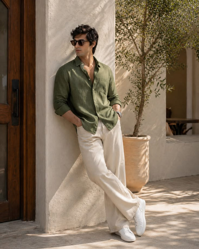 "@thomas.hale in the Riviera Linen Shirt"